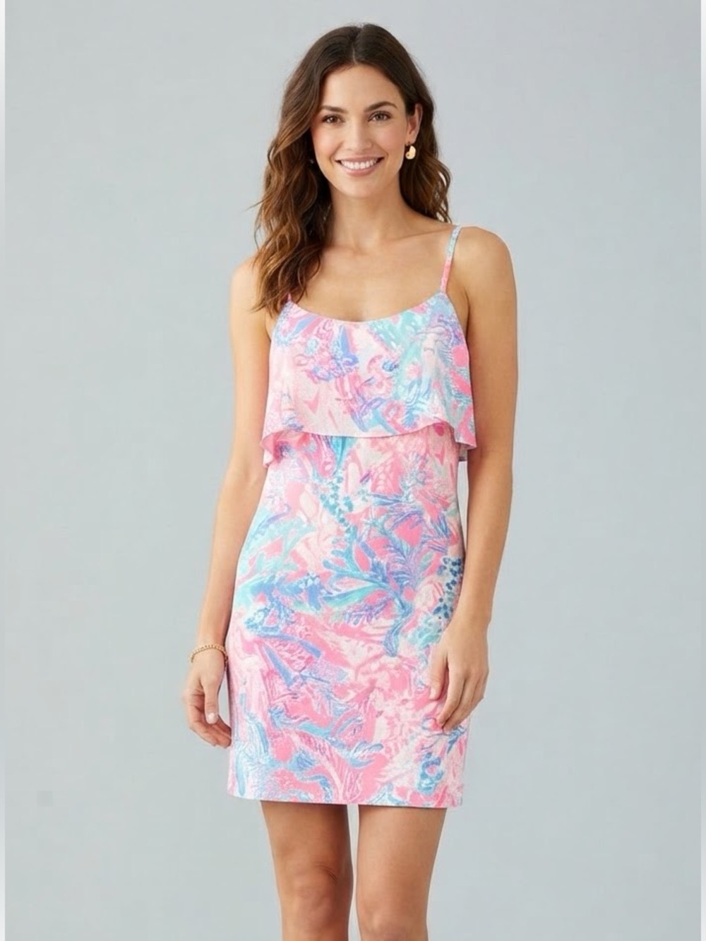 Lilly Pulitzer Pink and Blue Floral Ruffle Sundress